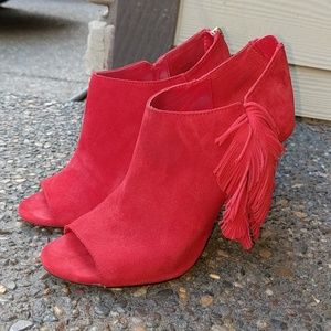 Feather Tassle Open Toe Booties